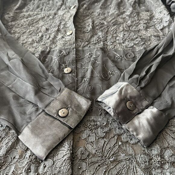 Lane Bryant Design Sheer Beaded Embroidered Size 18/20 Black Button Up Shirt NWT - Picture 8 of 8